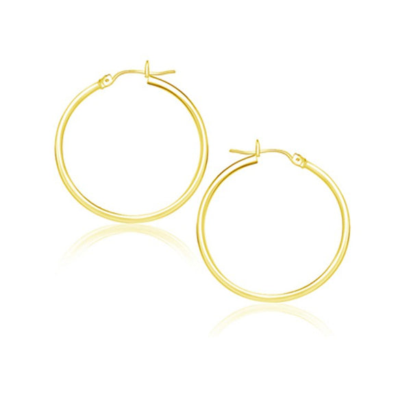 14k Yellow Gold Polished Hoop Earrings (2x25 mm) - Premium Earrings - Just $198.99! Shop now at Pulse Designer Fashion