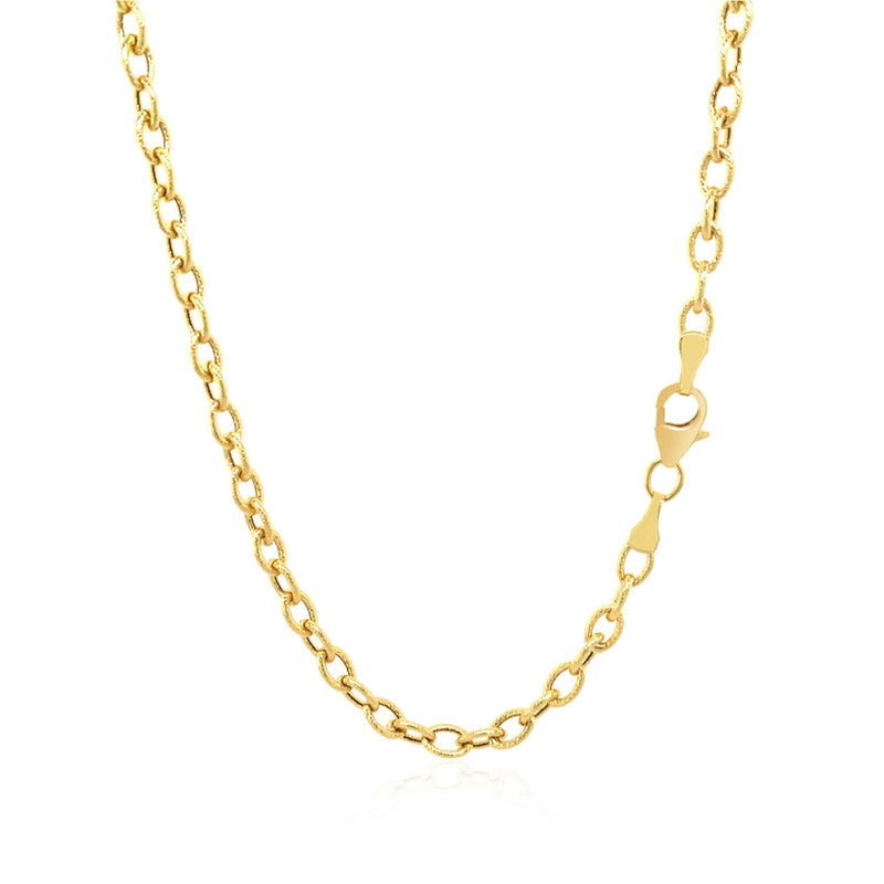 14k Yellow Gold Pendant Chain with Textured Links (3.30 mm) - Premium Chains - Just $630.99! Shop now at Pulse Designer Fashion