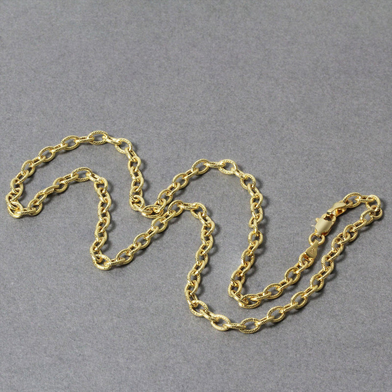 14k Yellow Gold Pendant Chain with Textured Links (3.30 mm) - Premium Chains - Just $630.99! Shop now at Pulse Designer Fashion