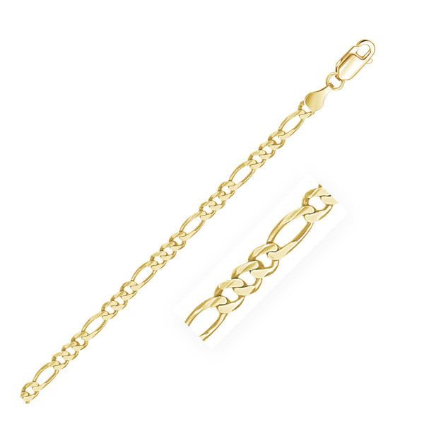 14k Yellow Gold Solid Figaro Chain (3.80 mm) - Premium Chains - Just $1308.99! Shop now at Pulse Designer Fashion