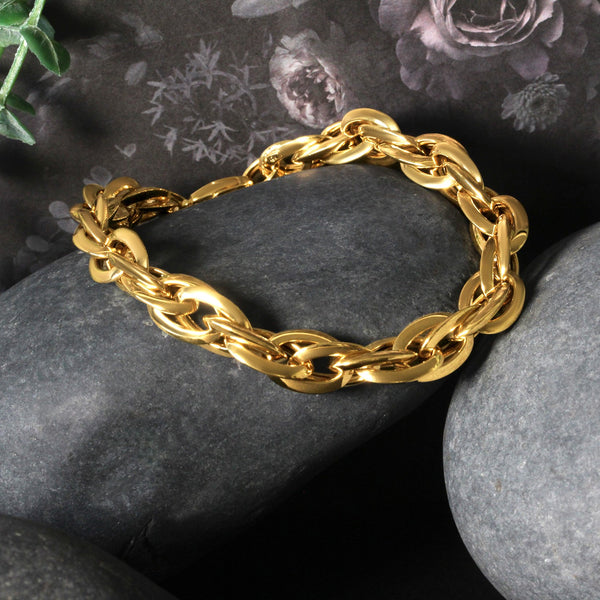 Double Oval Link Chain Bracelet in 14k Yellow Gold (10.00 mm) - Premium Bracelets - Just $1488.99! Shop now at Pulse Designer Fashion