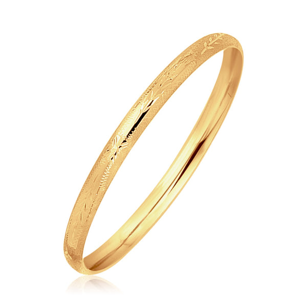 14k Yellow Gold Dome Style Childrens Bangle with Diamond Cuts (5.50 mm) - Premium Bangles - Just $548.99! Shop now at Pulse Designer Fashion