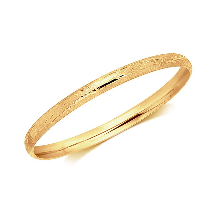 14k Yellow Gold Dome Style Childrens Bangle with Diamond Cuts (5.50 mm) - Premium Bangles - Just $548.99! Shop now at Pulse Designer Fashion