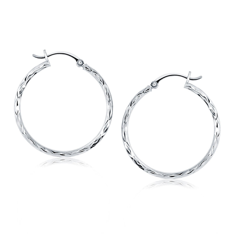 14k White Gold Diamond Cut Hoop Earrings(2x30mm) - Premium Earrings - Just $272.99! Shop now at Pulse Designer Fashion