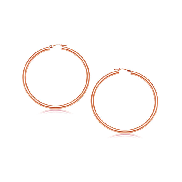 14k Rose Gold Polished Hoop Earrings (3x25mm) - Premium Earrings - Just $307.99! Shop now at Pulse Designer Fashion