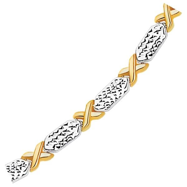 14k Two-Tone Gold Fancy X Line Bracelet (4.80 mm) - Premium Bracelets - Just $853.99! Shop now at Pulse Designer Fashion