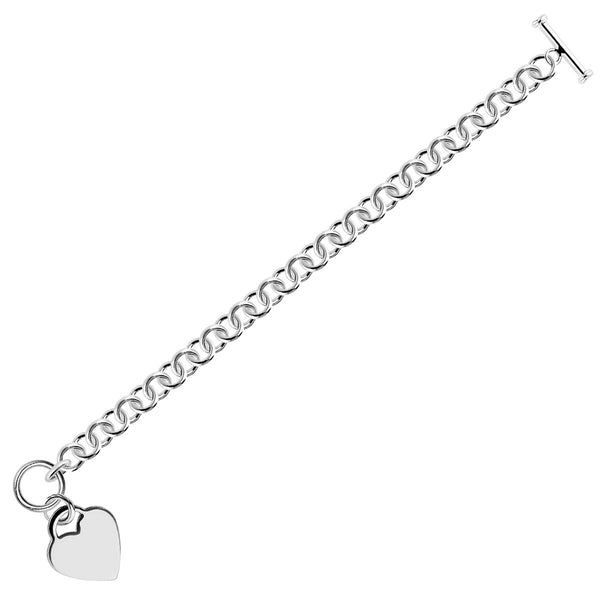 Sterling Silver Rhodium Plated Rolo Style Heart Charmed Chain Bracelet  (7.95 mm) - Premium Bracelets - Just $175.99! Shop now at Pulse Designer Fashion