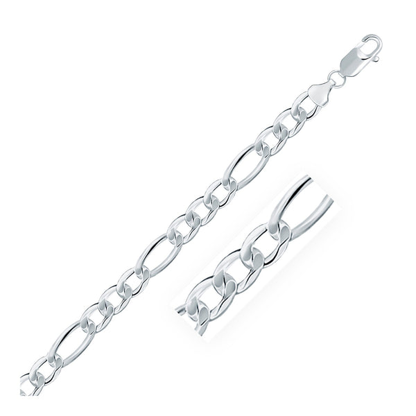 Rhodium Plated Sterling Silver Figaro Style Chain (8.10 mm) - Premium Chains - Just $263.99! Shop now at Pulse Designer Fashion