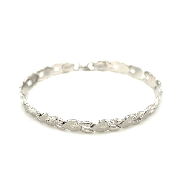 14k White Gold Heart Shape Textured Bracelet (6.35 mm) - Premium Bracelets - Just $868.99! Shop now at Pulse Designer Fashion