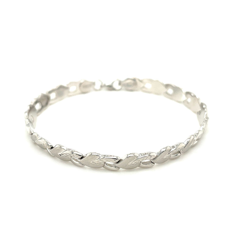 14k White Gold Heart Shape Textured Bracelet (6.35 mm) - Premium Bracelets - Just $868.99! Shop now at Pulse Designer Fashion