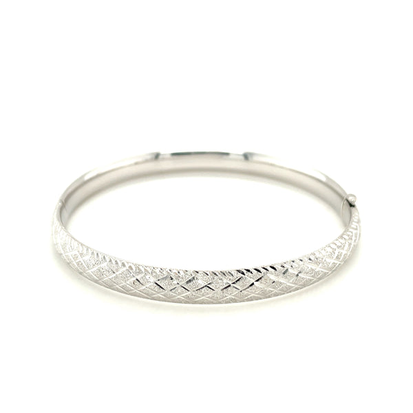 14k White Gold Diamond Carved Bangle (6.00 mm) - Premium Bangles - Just $1198.99! Shop now at Pulse Designer Fashion