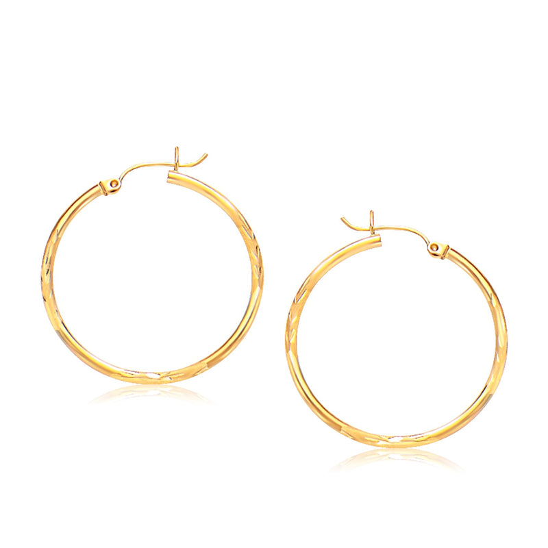 Diamond Cut Slender Large Hoop Earrings in 14k Yellow Gold (2x30mm) - Premium Earrings - Just $276.99! Shop now at Pulse Designer Fashion