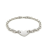 Sterling Silver Rhodium Plated Chain Bracelet with a Flat Heart Station (5.00 mm) - Premium Bracelets - Just $101.99! Shop now at Pulse Designer Fashion