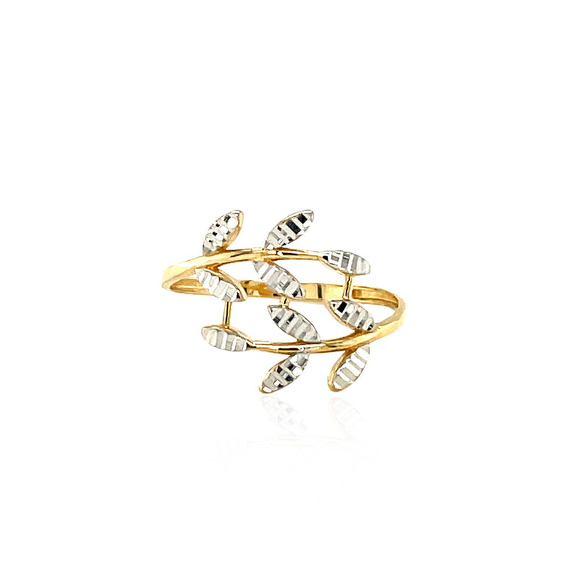 14k Two Tone Gold Crossover Ring with Textured Leaves(1.50 mm) - Premium Rings - Just $273.99! Shop now at Pulse Designer Fashion