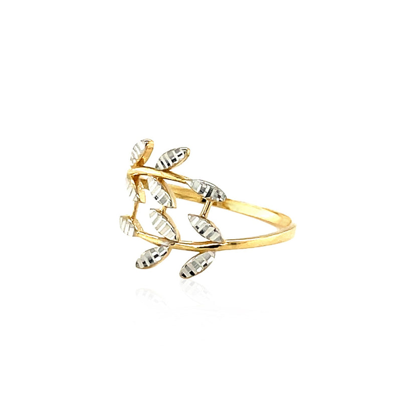 14k Two Tone Gold Crossover Ring with Textured Leaves(1.50 mm) - Premium Rings - Just $273.99! Shop now at Pulse Designer Fashion