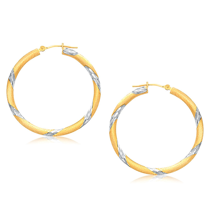 14k Two Tone Gold Polished Hoop Earrings (3x30mm) - Premium Earrings - Just $365.99! Shop now at Pulse Designer Fashion