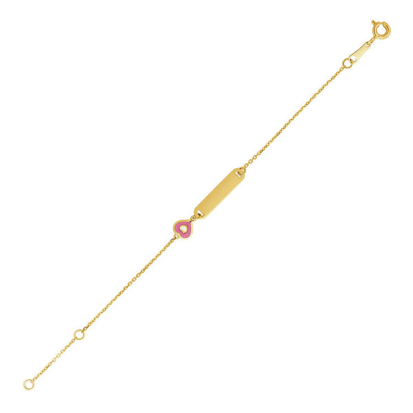 14k Yellow Gold 5 1/2 inch Childrens ID Bracelet with Enameled Heart (1.00 mm) - Premium Bracelets - Just $222.99! Shop now at Pulse Designer Fashion