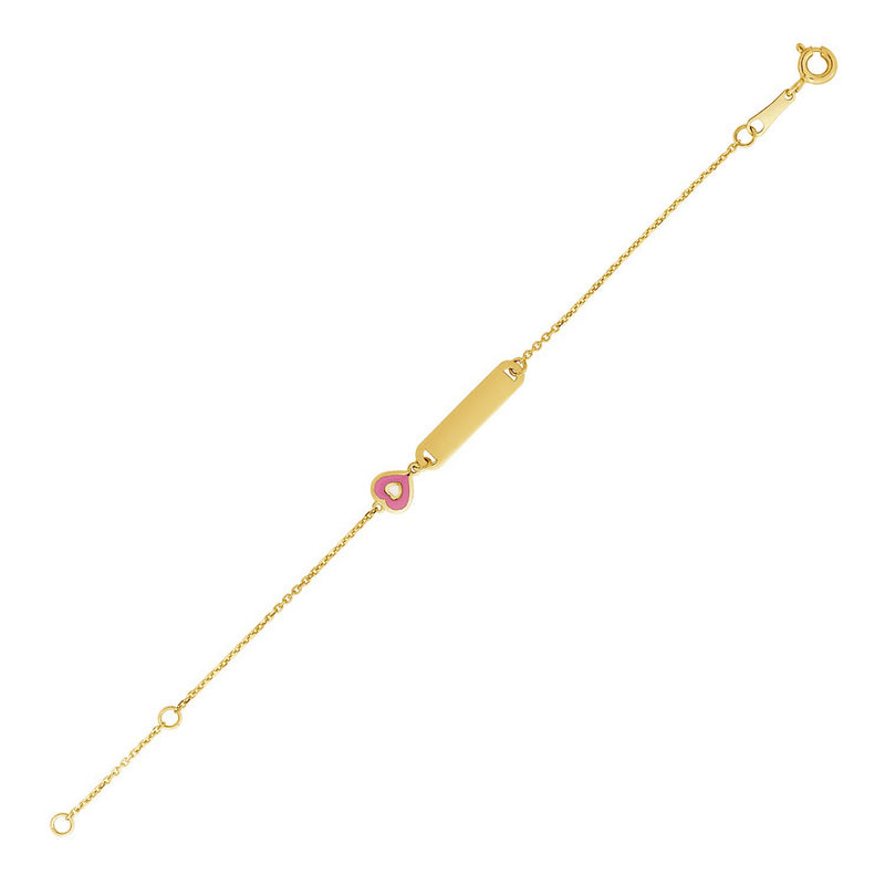 14k Yellow Gold 5 1/2 inch Childrens ID Bracelet with Enameled Heart (1.00 mm) - Premium Bracelets - Just $222.99! Shop now at Pulse Designer Fashion