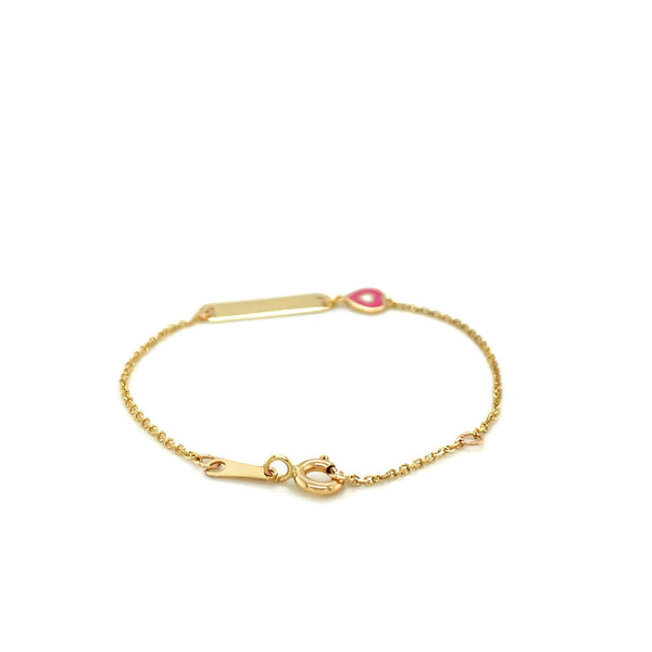 14k Yellow Gold 5 1/2 inch Childrens ID Bracelet with Enameled Heart (1.00 mm) - Premium Bracelets - Just $222.99! Shop now at Pulse Designer Fashion