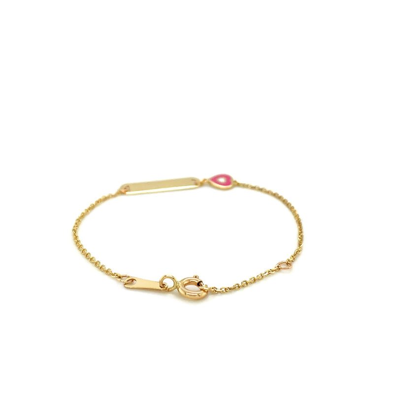 14k Yellow Gold 5 1/2 inch Childrens ID Bracelet with Enameled Heart (1.00 mm) - Premium Bracelets - Just $222.99! Shop now at Pulse Designer Fashion