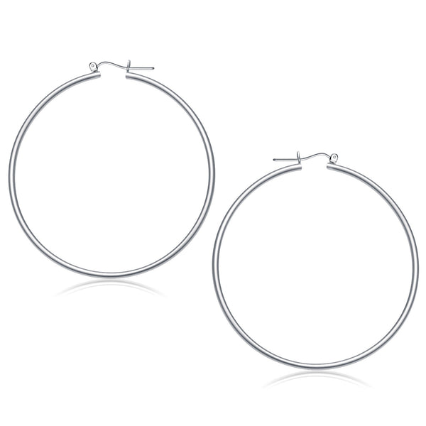 14k White Gold Polished Hoop Earrings (2x60mm) - Premium Earrings - Just $571.99! Shop now at Pulse Designer Fashion