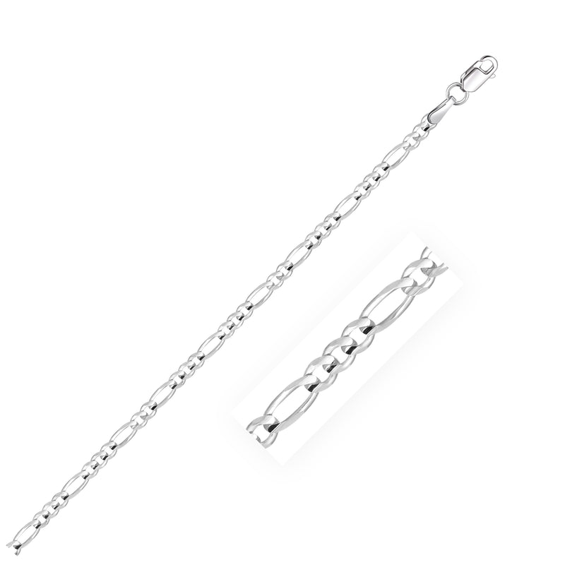 14k White Gold Solid Figaro Bracelet (2.60 mm) - Premium Bracelets - Just $325.99! Shop now at Pulse Designer Fashion