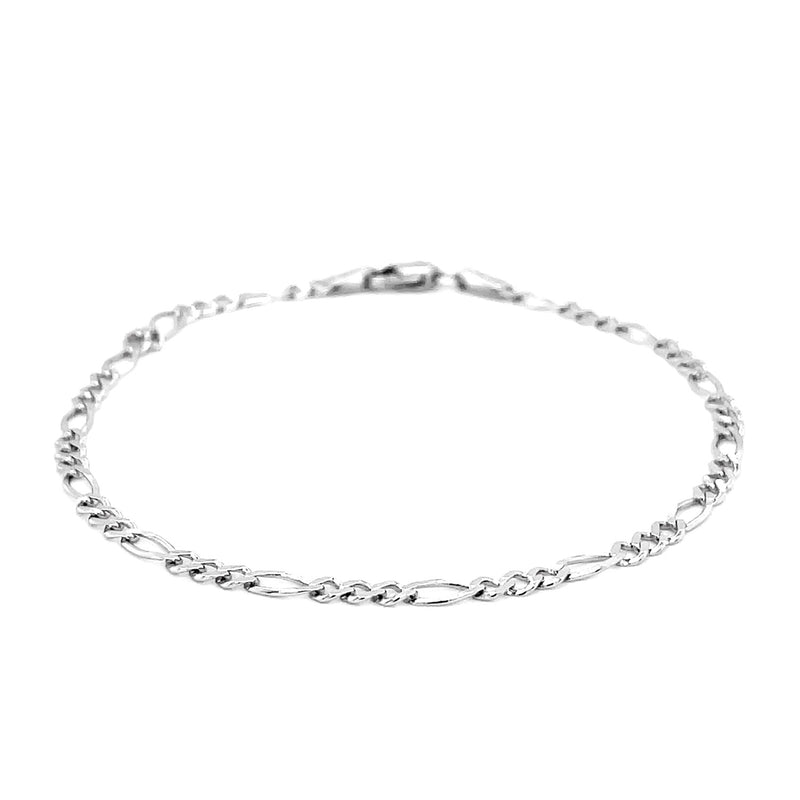 14k White Gold Solid Figaro Bracelet (2.60 mm) - Premium Bracelets - Just $325.99! Shop now at Pulse Designer Fashion