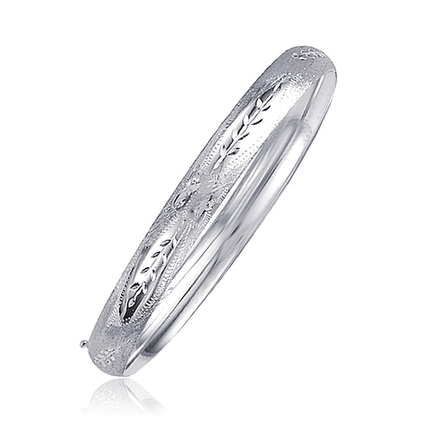 Classic Floral Carved Bangle in 14k White Gold (6.00 mm) - Premium Bangles - Just $1233.99! Shop now at Pulse Designer Fashion