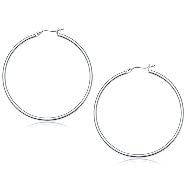 14k White Gold Polished Hoop Earrings (2x50 mm) - Premium Earrings - Just $500.99! Shop now at Pulse Designer Fashion