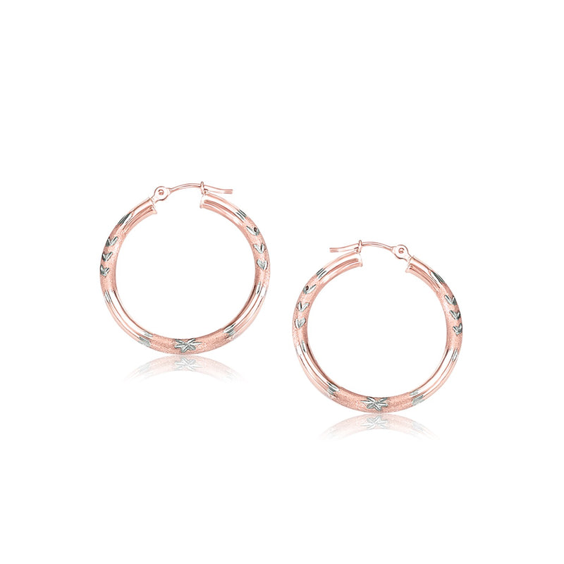 14k Rose Gold Fancy Diamond Cut Hoop Earrings(3x25mm) - Premium Earrings - Just $358.99! Shop now at Pulse Designer Fashion