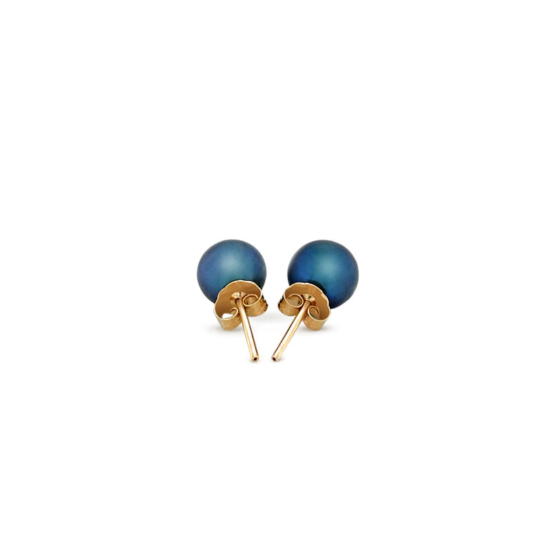 14k Yellow Gold Cultured Black Pearl Stud Earrings (6mm) - Premium Earrings - Just $124.99! Shop now at Pulse Designer Fashion