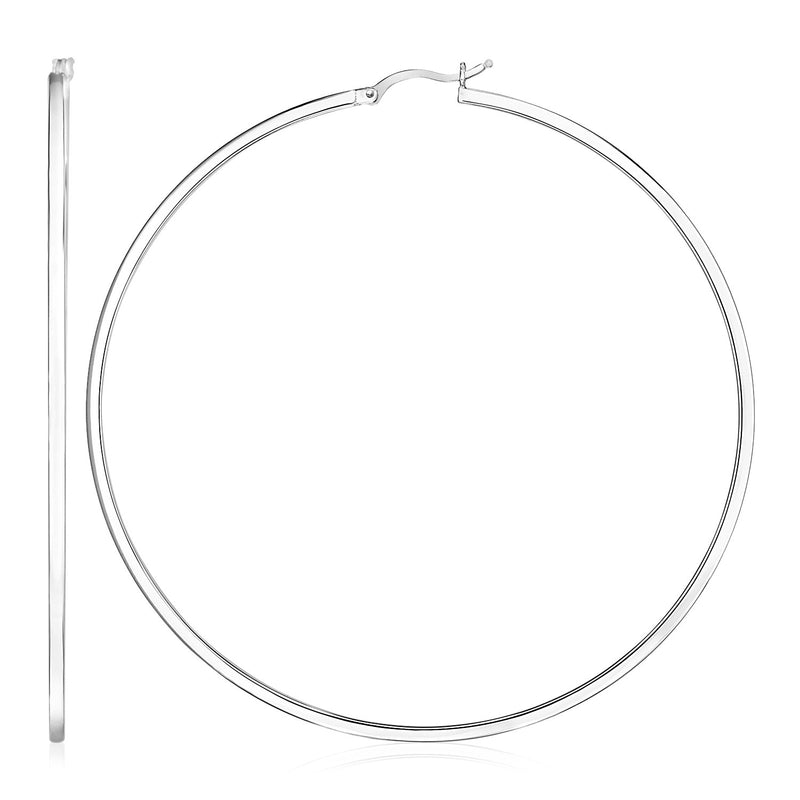 Sterling Silver Large Rectangular Profile Polished Hoop Earrings(75mm) - Premium Earrings - Just $106.99! Shop now at Pulse Designer Fashion