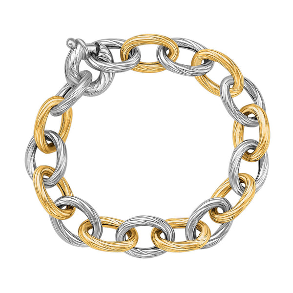 18k Yellow Gold and Sterling Silver Rhodium Plated Diamond Cut Chain Bracelet (9.65 mm) - Premium Bracelets - Just $889.99! Shop now at Pulse Designer Fashion