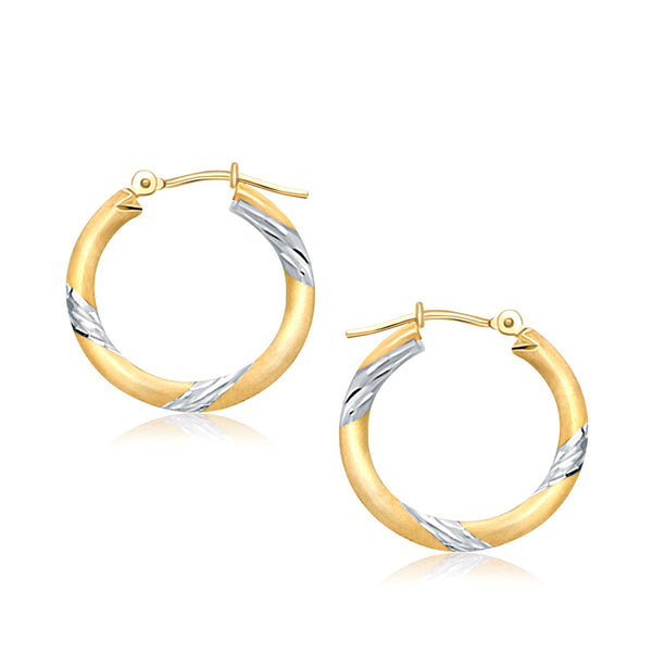 14k Two Tone Gold Polished Hoop Earrings (3x20mm) - Premium Earrings - Just $262.99! Shop now at Pulse Designer Fashion