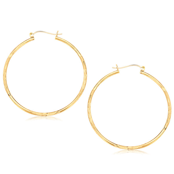 14k Yellow Gold Fancy Diamond Cut Extra Large Hoop Earrings (2x45mm) - Premium Earrings - Just $465.99! Shop now at Pulse Designer Fashion