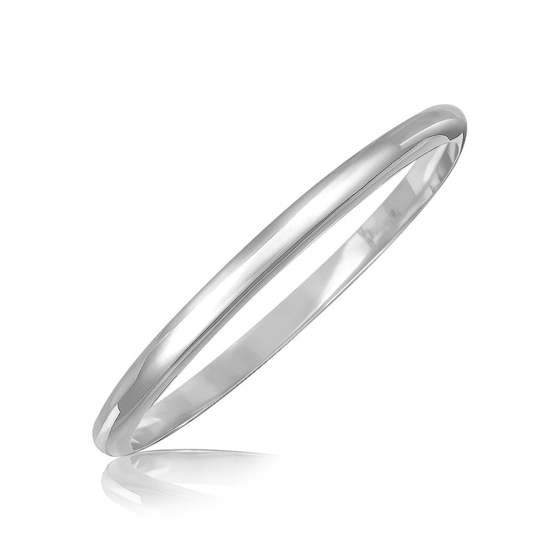 Sterling Silver Rhodium Plated Slim Dome Motif Bangle (6.50 mm) - Premium Bangles - Just $164.99! Shop now at Pulse Designer Fashion