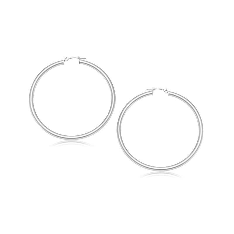 14k White Gold Polished Hoop Earrings (3x25mm) - Premium Earrings - Just $312.99! Shop now at Pulse Designer Fashion