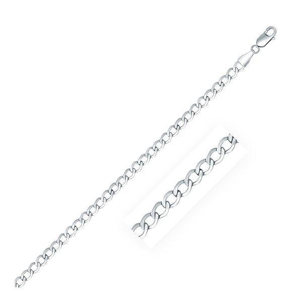 Rhodium Plated 3.7mm Sterling Silver Curb Style Chain (3.70 mm) - Premium Chains - Just $68.99! Shop now at Pulse Designer Fashion