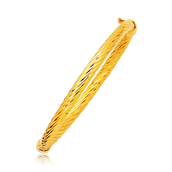 14k Yellow Gold Polished Cable Motif Bangle (5.00 mm) - Premium Bangles - Just $1619.99! Shop now at Pulse Designer Fashion