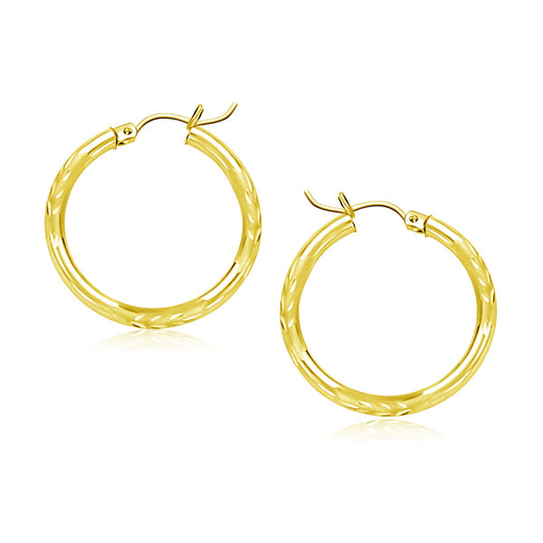 14k Yellow Gold Diamond Cut Hoop Earrings (3x20mm) - Premium Earrings - Just $257.99! Shop now at Pulse Designer Fashion