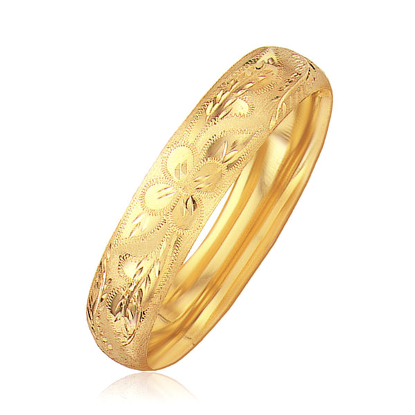 Classic Floral Carved Bangle in 14k Yellow Gold (13.50 mm) - Premium Bangles - Just $3217.99! Shop now at Pulse Designer Fashion