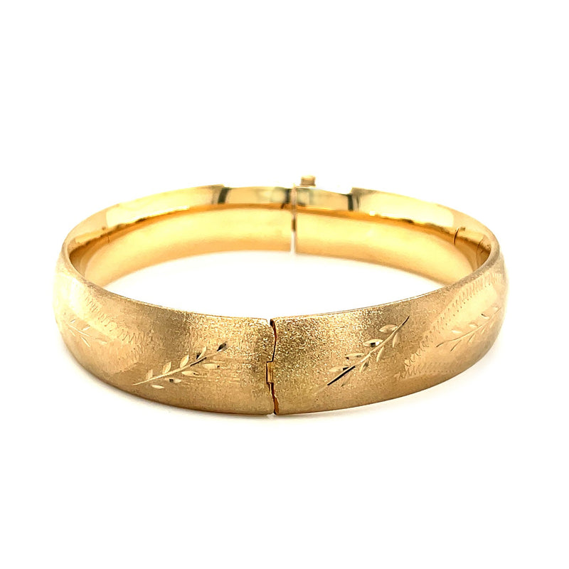 Classic Floral Carved Bangle in 14k Yellow Gold (13.50 mm) - Premium Bangles - Just $3217.99! Shop now at Pulse Designer Fashion