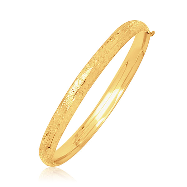 14k Yellow Gold Dome Motif Childrens Bangle with Diamond Cuts (5.50 mm) - Premium Bangles - Just $637.99! Shop now at Pulse Designer Fashion