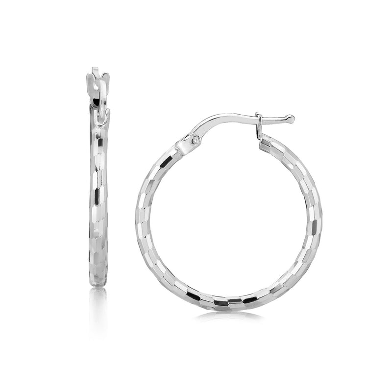 Sterling Silver Diamond Cut Hoop Earrings with Rhodium Plating (2x20mm) - Premium Earrings - Just $55.99! Shop now at Pulse Designer Fashion