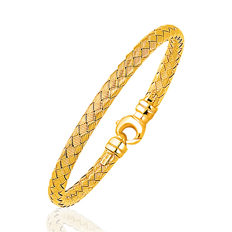 Fancy Weave Bangle in 14k Yellow Gold (5.00 mm) - Premium Bangles - Just $2022.99! Shop now at Pulse Designer Fashion