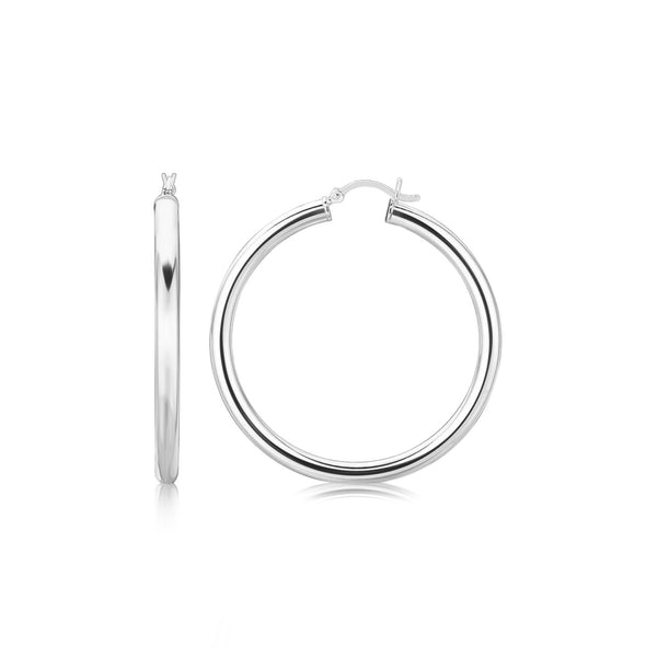 Sterling Silver Rhodium Plated Thick Large Polished Hoop Design Earrings (4x40mm) - Premium Earrings - Just $124.99! Shop now at Pulse Designer Fashion