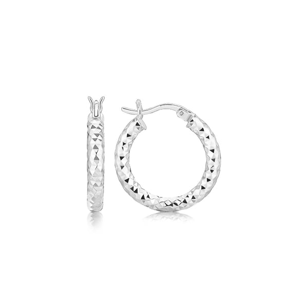 Sterling Silver Polished Rhodium Plated Faceted Hoop Style Earrings(3x15mm) - Premium Earrings - Just $31.99! Shop now at Pulse Designer Fashion