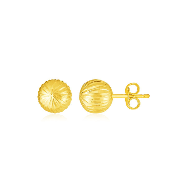 14K Yellow Gold Ball Earrings with Linear Texture(5mm) - Premium Earrings - Just $148.99! Shop now at Pulse Designer Fashion