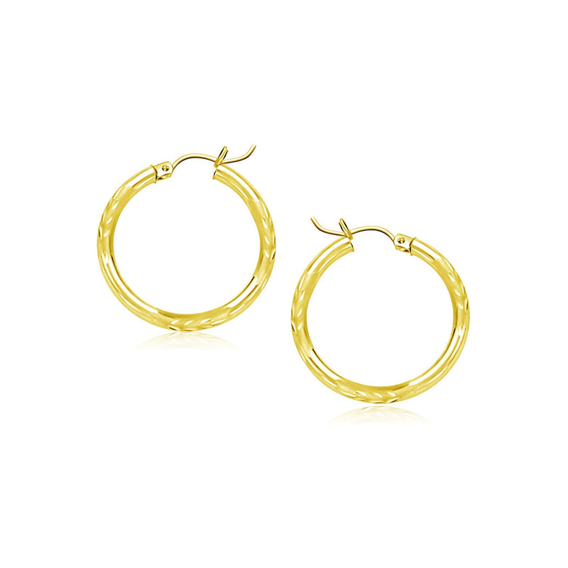 10k Yellow Gold Diamond Cut Hoop Earrings (2x15mm) - Premium Earrings - Just $122.99! Shop now at Pulse Designer Fashion