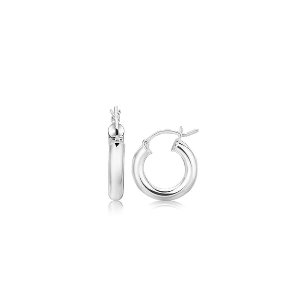 Sterling Silver Thick Polished Hoop Earrings with Rhodium Plating (2x20mm) - Premium Earrings - Just $60.99! Shop now at Pulse Designer Fashion